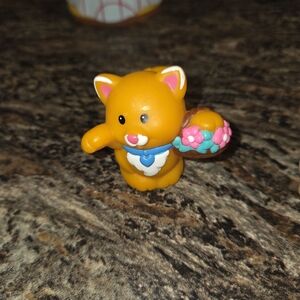 Orange Cat Figurine with Flower Basket